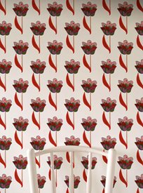 Ottoline Tulips, White & Red Tapet