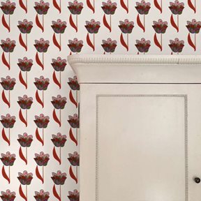 Ottoline Tulips, White & Red Tapet