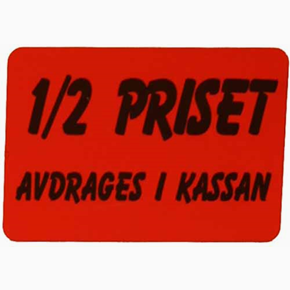 Infoetiketter, halva priset avdr i kass