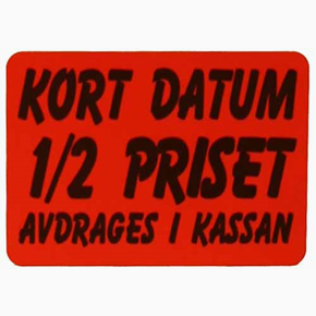 Infoetiketter, Kort datum 1/2 priset
