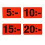 Infoetikett, valörer fr 5:- röd, 32x51 mm