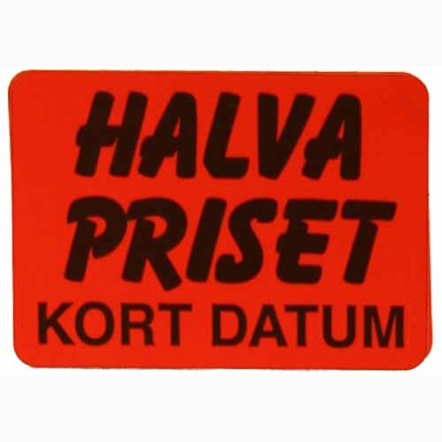 Infoetiketter, 1/2 priset kort datum