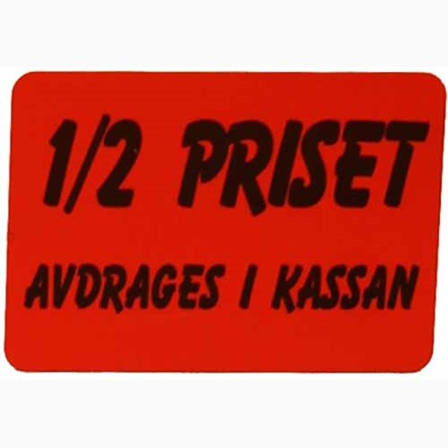 Infoetiketter, halva priset avdr i kass
