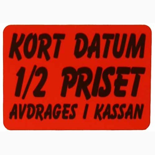 Infoetiketter, Kort datum 1/2 priset