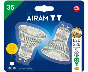Airam 2,4W (35W) 230Lm  2800K Gu10 Dimbar 2-Pack 8291746 4711553