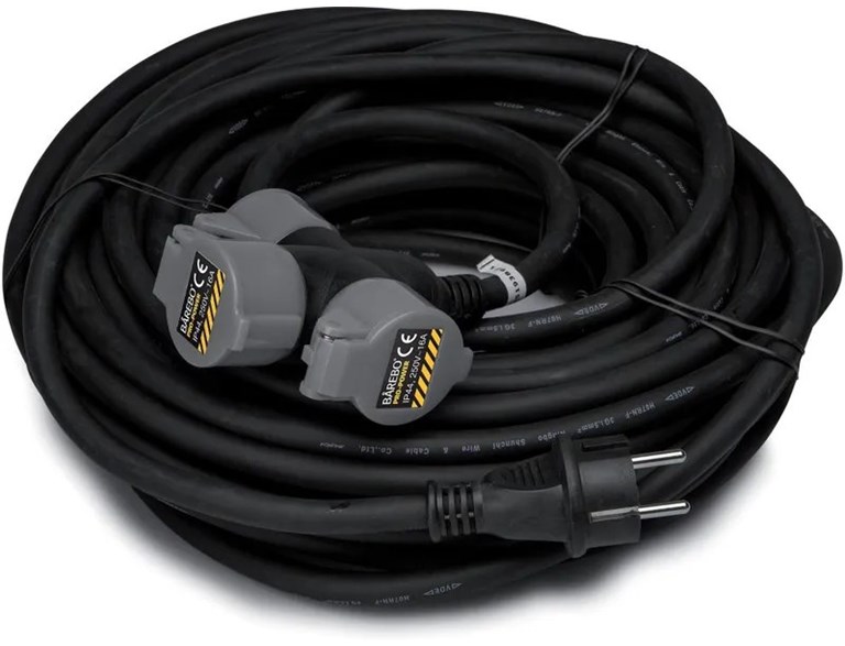 Skarvsladd Gummi Ip44 Svart 10 M Med 3 Uttag  3G1.5 H07rn-F
