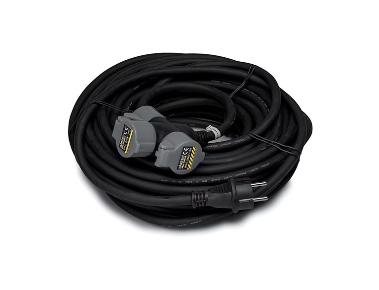 Skarvsladd Gummi Ip44 Svart  25 M Med 3 Uttag  3G1.5 H07rn-F