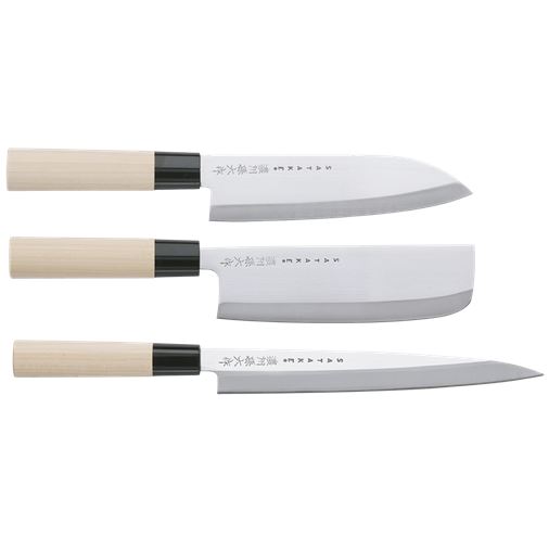 Satake Houcho med nakiri, sashimi & santoku i balsabox