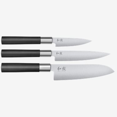 KAI Wasabi Black 3-dels Knivset Petty / Allkniv / Santoku