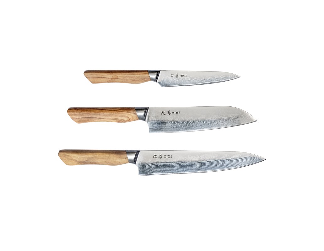 Satake Kaizen 3-dels knivset Gyuto 21cm, Santoku 18cm  & Petty 12cm