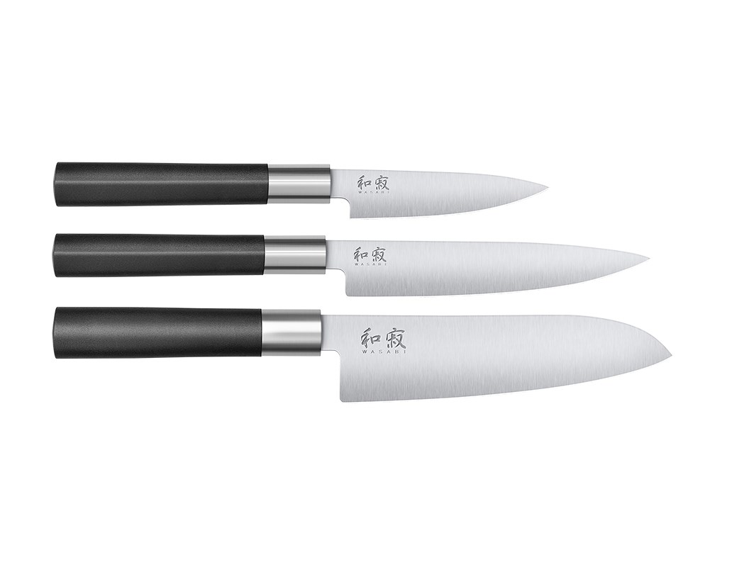 KAI Wasabi Black 3-dels Knivset Petty / Allkniv / Santoku
