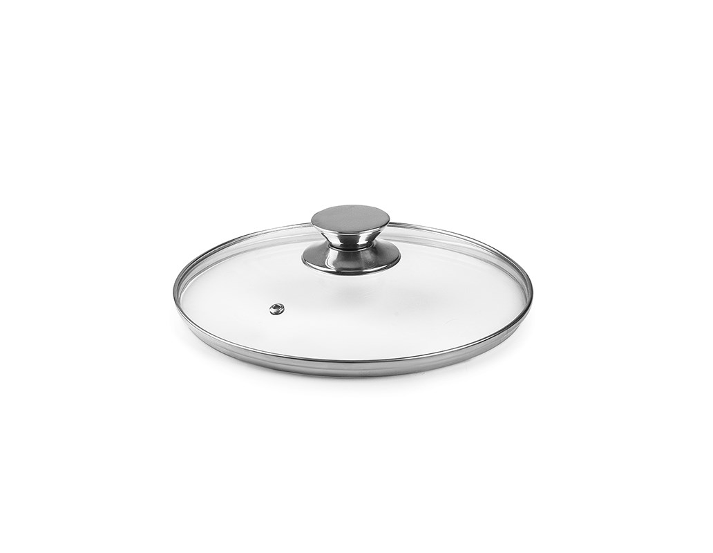 Glaslock med stålkant och rostfri knopp, 12 cm