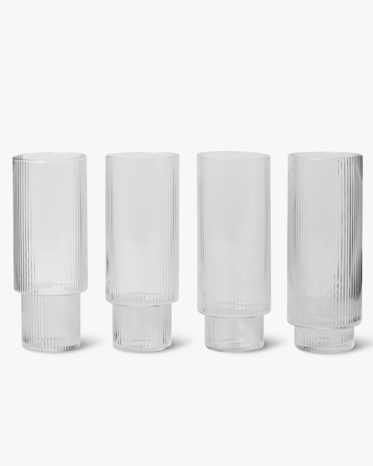 Ferm Living Ripple Long Drink Glass 4-Pack Clear