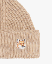 Maison Kitsuné Fox Head Patch Ribbed Hat Beige