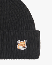 Maison Kitsuné Fox Head Patch Ribbed Hat Black