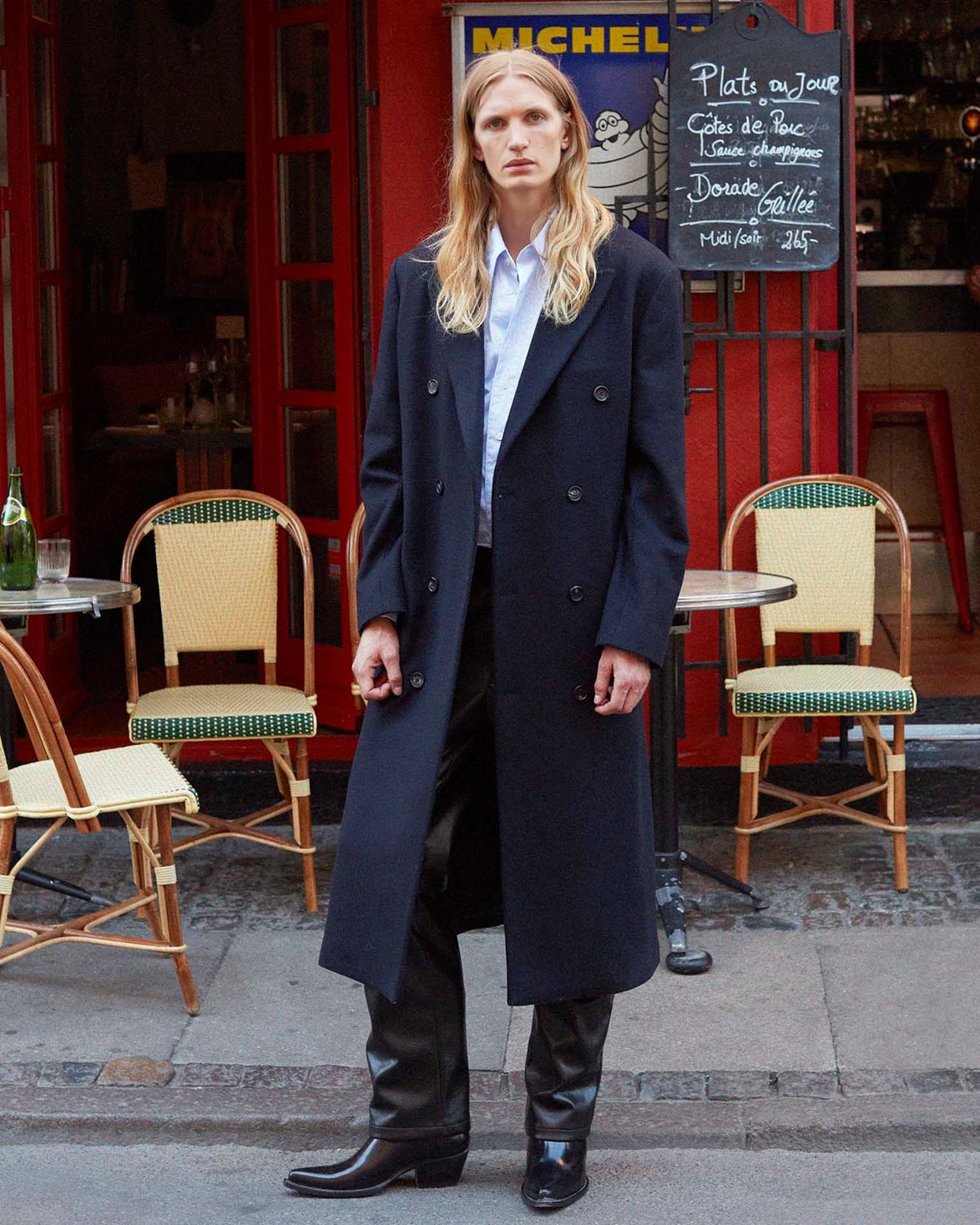 navy mid length coat