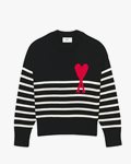 AMI Paris Oversized Heart Striped Sweater Black/White
