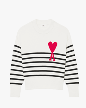 AMI Paris Oversized Heart Striped Sweater White/Black