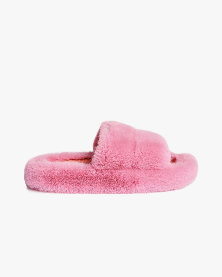 Stand Studio Isla Faux Fur Slippers Hot Pink