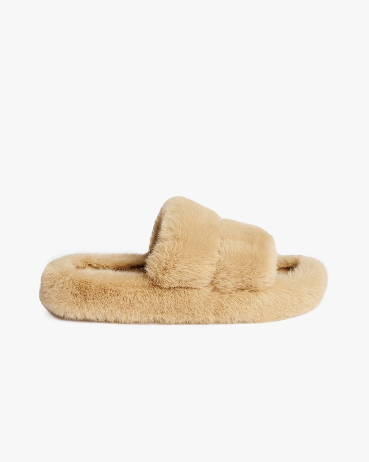 Stand Studio Isla Faux Fur Slippers Taupe