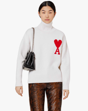 AMI Paris Ami De Coeur Funnel Sweater Off White/Red