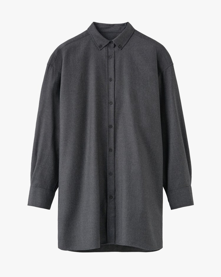 Toteme Long Fluid Monogram Wool Shirt Dark Grey Melange