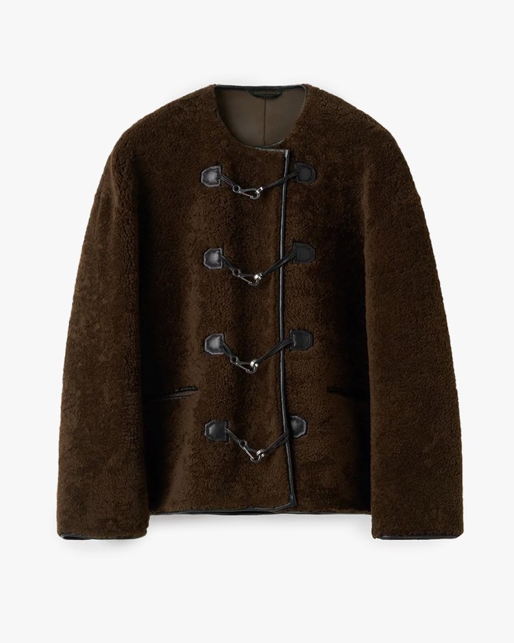 Toteme Teddy Shearling Clasp Jacket Saddle Brown
