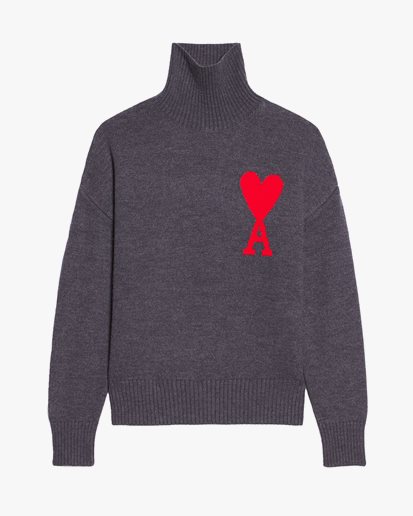 AMI Paris Ami De Coeur Funnel Sweater Grey/Red
