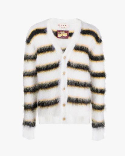 Marni Striped Mohair Cardigan Lily White