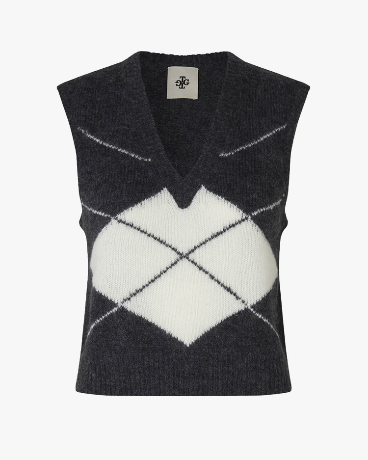 The Garment Verbier Vest Grey/Cream Argyle