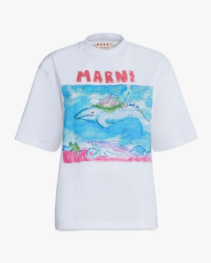Marni Printed Crew Neck T-Shirt Lily White