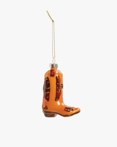 &Klevering Glass Christmas Ornament Orange Western Boot