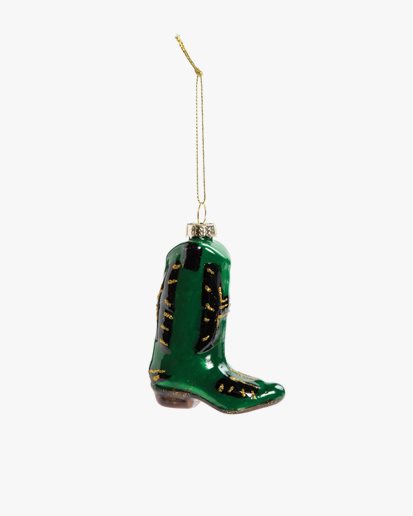 &Klevering Glass Christmas Ornament Green Western Boot