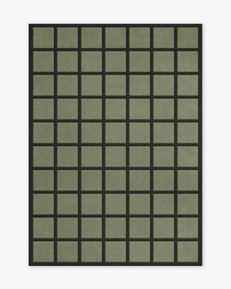 Layered Avenue Checked Wool Rug Olive