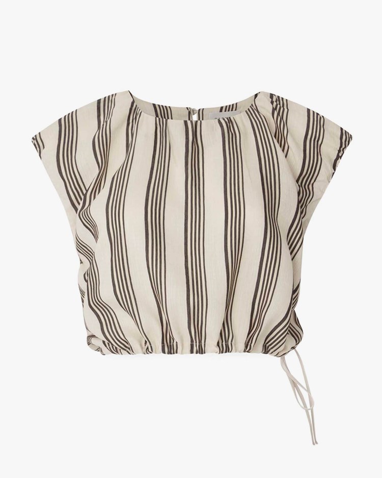 House Of Dagmar Cropped Striped Top Ivory/Black