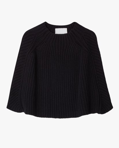 Teurn Studios Knitted Wool Poncho Black
