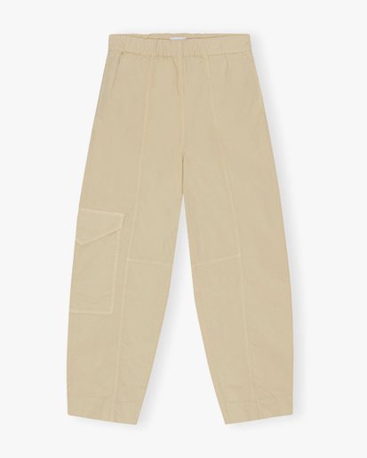 Ganni Washed Cotton Canvas Elasticated Curve Pants Pale Khaki