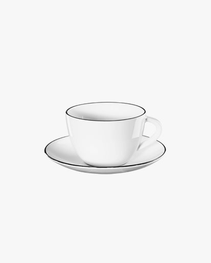 Asa Selection Round Cup With Saucer Black Trim White