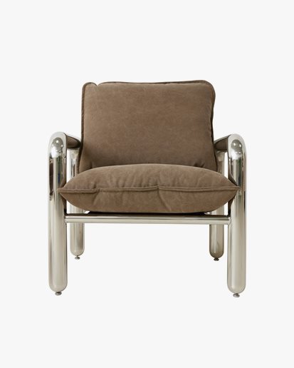 HK Living Chrome Lounge Armchair Canvas Brown