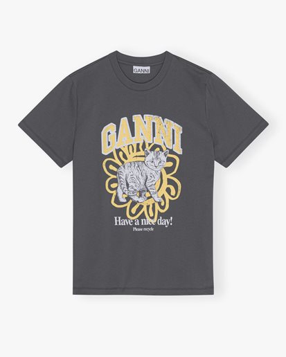 Ganni Basic Jersey Cat T-Shirt Volcanic Ash