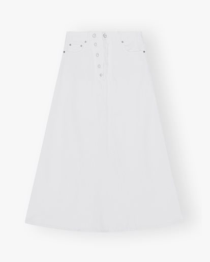 Ganni Double Fly Denim Maxi Skirt Bright White