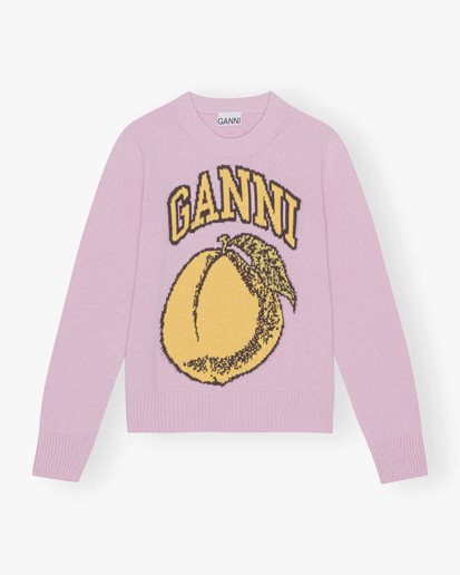 Ganni Graphic O-Neck Peach Pullover Coral Blush
