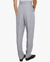 Teurn Studios High-Waisted Tapered Linen Trousers Blue