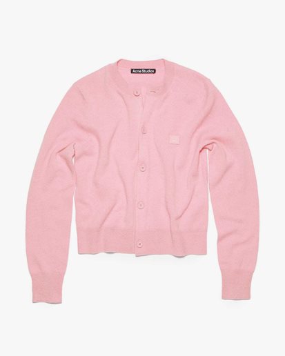 Acne Studios Face Fitted Crew Neck Cardigan Bubble Pink
