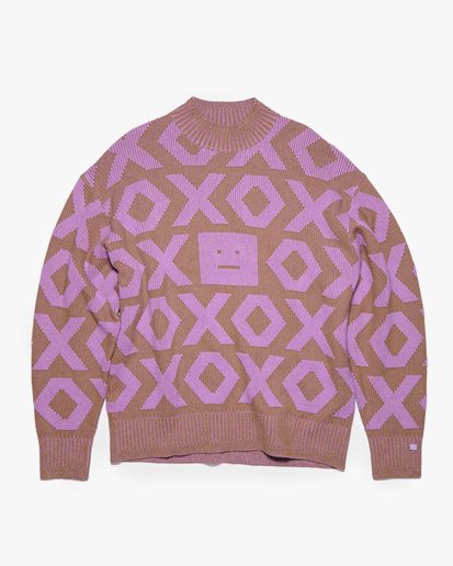 Acne Studios Face Xoxo Crewneck Sweater Khaki Beige/Smoky Purple