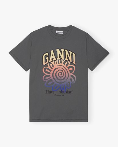 Ganni Basic Jersey Flower T-Shirt Volcanic Ash