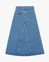 Ganni Cutline Denim Double Fly Maxi Skirt Mid Blue Stone