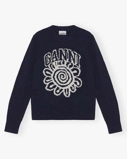 Ganni Graphic O-Neck Pullover Flower Sky Captain