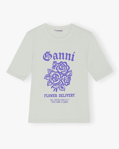 Ganni Jersey Flower Fitted T-Shirt Sea Foam