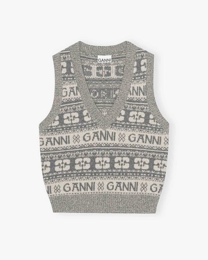 Ganni Logo Wool Mix Vest Frost Gray